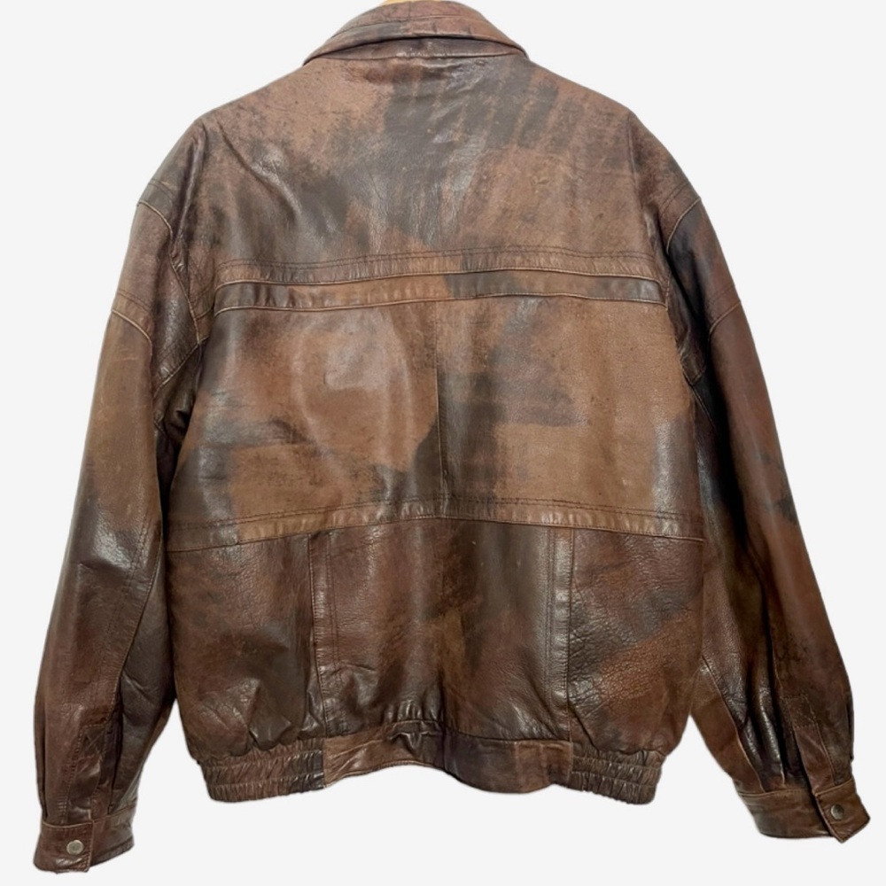 VTG 90s Faded Discolored Thrashed Brown Leather Bomber Jacket XXL Aviator Flight